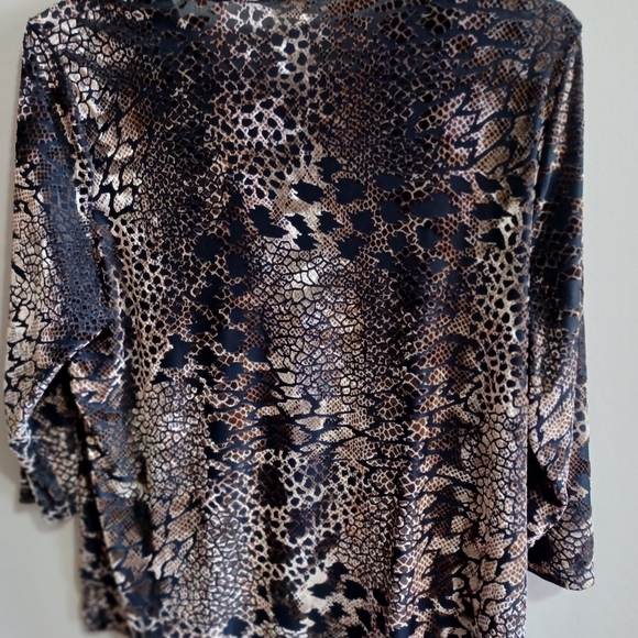 Velvet Burn-out Stretchy Snake-print 3/4 Length Sleeve Sz L - Picture 2 of 7